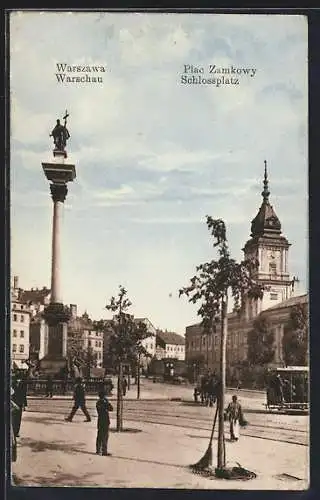 AK Warschau, Denkmal auf dem Schlossplatz