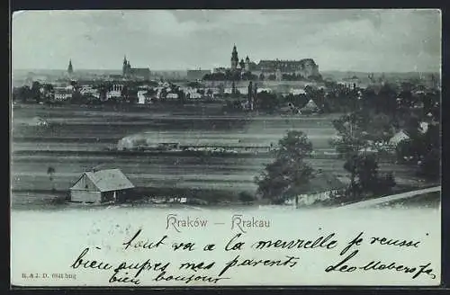 Mondschein-AK Krakau, Stadtansicht aus der Ferne