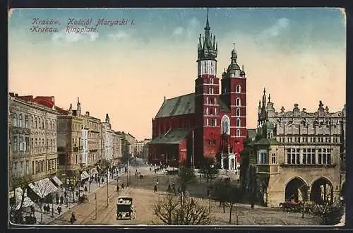 AK Krakau-Krakow, Kosciot Maryacki i, Ringplatz mit Kirche