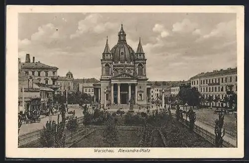 AK Warschau, Alexandra-Platz mit Denkmal