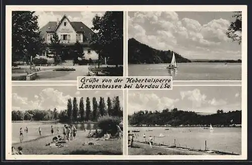 AK Langenhessen bei Werdau i. Sa., Hotel Seehaus Kobertalsperre, Badestelle, Uferpartie