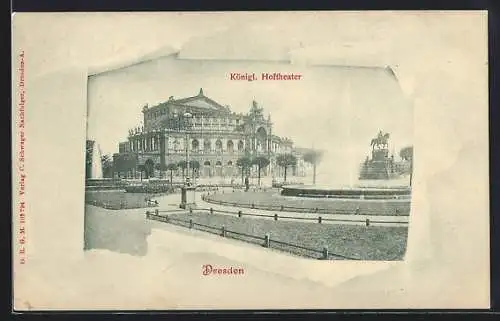 AK Dresden, Königliches Hoftheater mit Denkmal