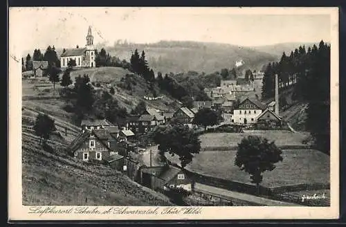 AK Scheibe / Schwarzatal, Teilansicht mit Kirche