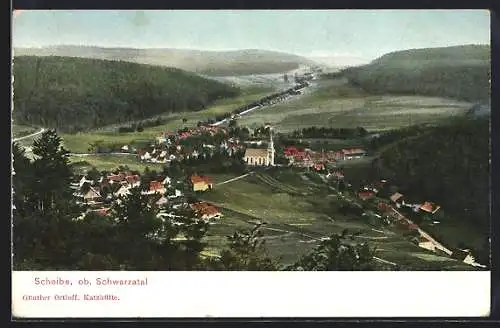 AK Scheibe / Schwarzatal, Panoramablick vom Berg