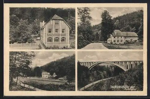 AK Hermsdorf / Thür., Gasthaus Bockmühle, Bes.: Carl Heinicke, Teufelstalbrücke d. Reichsautobahn