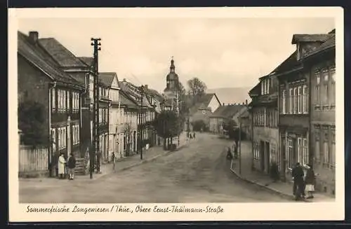 AK Langewiesen /Thür., Obere Ernst-Thälmann-Strasse mit Kirche