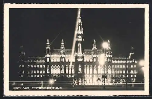 AK Wien, Rathaus in Festbeleuchtung