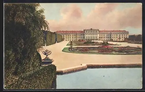 AK Wien, Schönbrunn mit Anlagen und Wasserbecken