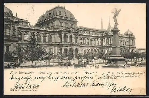 AK Wien, K. k. Universität mit J. A. v. Liebenberg-Denkmal