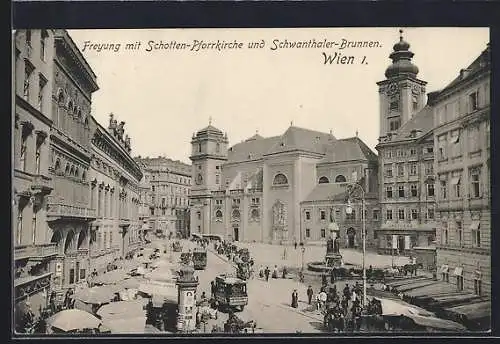 AK Wien, Wiener Prater mit Kutschen, Litfasssäule, Pferdebahn