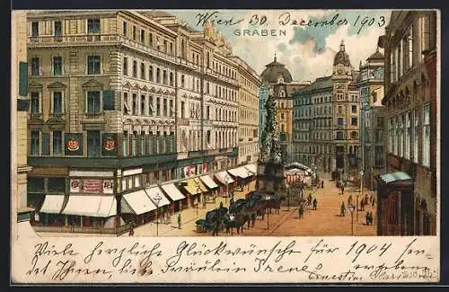 Lithographie Wien, Graben, Graben mit Pestsäule und Geschäften