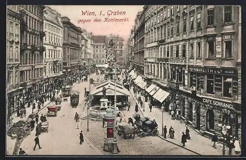 AK Wien, Graben gegen den Kohlmarkt mit Cafe Schrangl