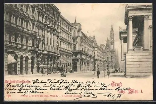 AK Wien, Reichsratsstrasse mit Passanten