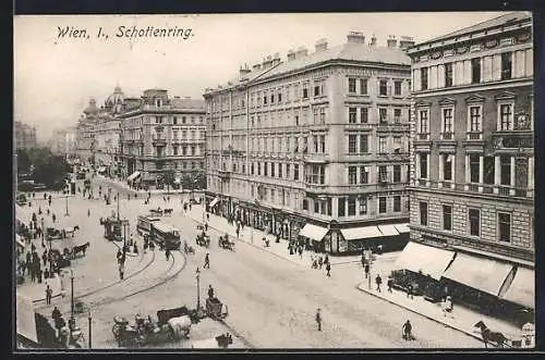 AK Wien I, Schottengasse Währingerstrasse, eine Strassenbahn unterwegs