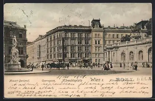 AK Wien, Albrechtsplatz, mit Operngasse und Mozart-Denkmal