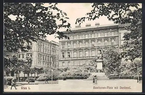 AK Wien, Beethoven-Platz mit Denkmal