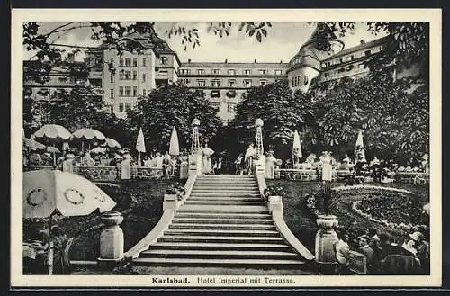 AK Karlsbad, Hotel Imperial mit Terrasse