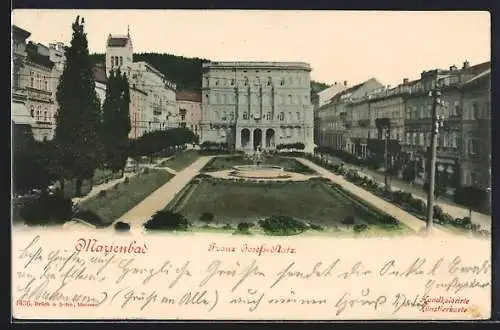 AK Marienbad, Franz Josefs-Platz mit Brunnen