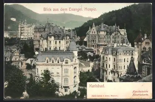 AK Karlsbad, Blick aus dem Evangel. Hospiz