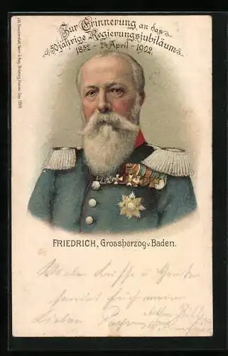 AK Portrait des Grossherzogs Friedrich von Baden zum 50jährigen Regierungsjubiläum 1902