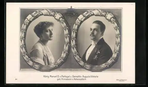 AK Königspaar von Portugal, Vermählungsbild von S. Maj. König Manuel II. mit Prinzessin Augusta Victoria v. Hohenzollern