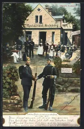 AK Braunschweig, Hundertjährige Jubelfeier des Inf.-Regts. No. 92 1909, Abschied vorm Restaurant Nussberg