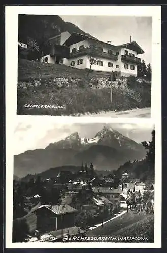 AK Berchtesgaden, Gasthaus Seimlerhäusl, Ortsansicht mit Watzmann