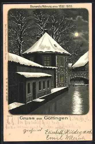 Winter-Lithographie Göttingen, Bismarcks Wohnung anno 1832-1833