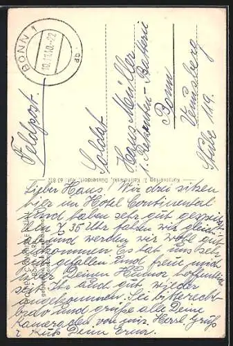 AK Bonn, Hotel Continental, von der Strasse gesehen