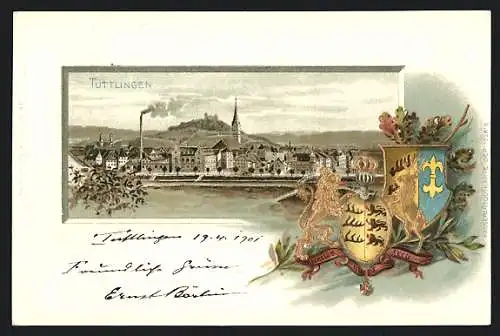 Passepartout-Lithographie Tuttlingen, Teilansicht, Wappen