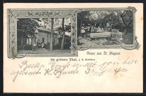 AK St. Magnus, Gasthaus Im grünen Thal, Garten