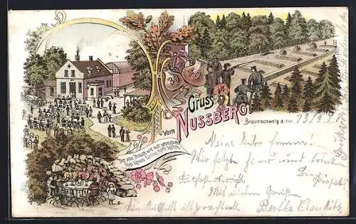 Lithographie Braunschweig, Gasthaus auf dem Nussberg, Schützenplatz