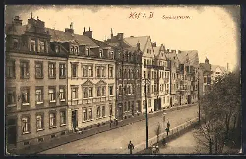 AK Hof i. B., Häuserfassaden der Sophienstrasse