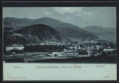 Mondschein-AK Schirmeck-Labroque, Ortsansicht mit Blick nach Rothau /Vogesen