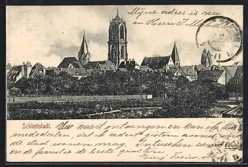 AK Schlettstadt, Ortsansicht mit Kirchen