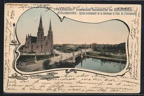 AK Strassburg, Protestantische Garnisonskirche und Universitätsbrücke