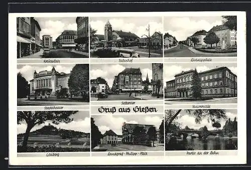 AK Giessen, Universität, Landgraf-Philipp-Platz, Ludwigsplatz, Bahnhof, Kreuzplatz, Stadttheater