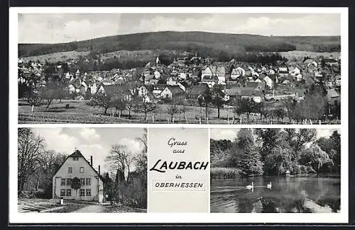 AK Laubach in Oberhessen, Ortsansicht und zwei Ansichten aus dem Ort