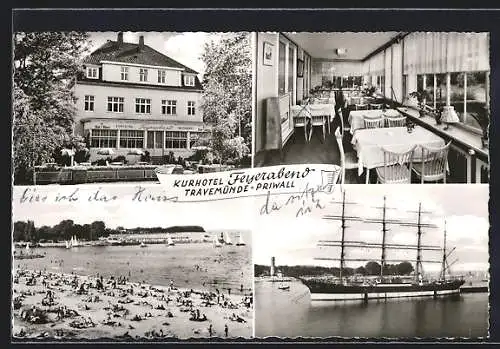 AK Travemünde, Kurhotel Feyerabend, Mecklenburger Landstrasse 60, auf dem Priwall, Segelschiff Passat im Hafen