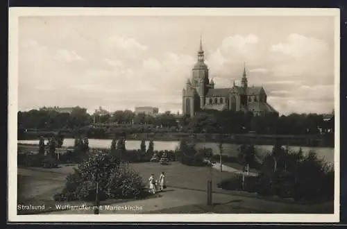 AK Stralsund, Wulflamufer mit Marienkirche