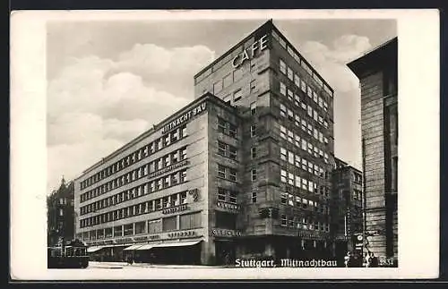 AK Stuttgart, Blick auf Mittnachtbau mit Geschäften