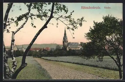 AK Kötzschenbroda, Blick zur Kirche