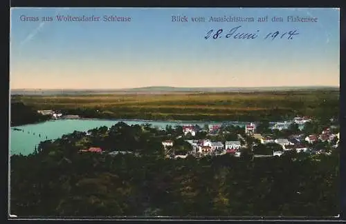 AK Woltersdorfer Schleuse, Blick vom Aussichtsturm auf den Flakensee