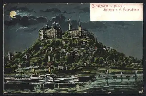 Mondschein-AK Hamburg-Blankenese, Süllberg v. d. Hauptstrasse