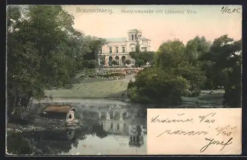 AK Braunschweig, Inselpromenade mit Löbbekes Villa