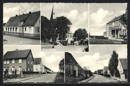 AK Gross-Giesen, Kirche, Schule, Kindergarten, Weststrasse und Waldsiedlung