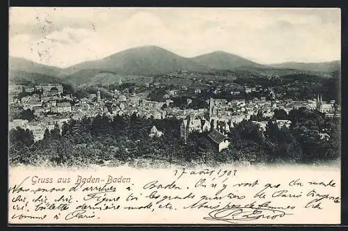 AK Baden-Baden, Panorama aus der Vogelschau