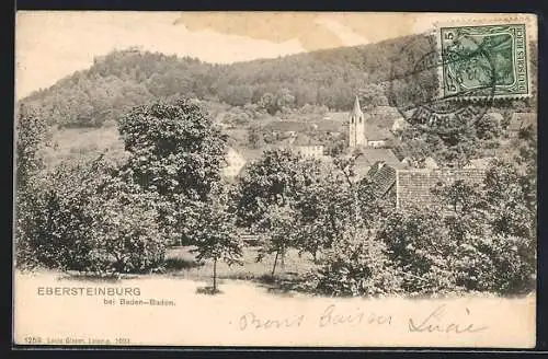 AK Ebersteinburg bei Baden-Baden, Teilansicht mit Kirche