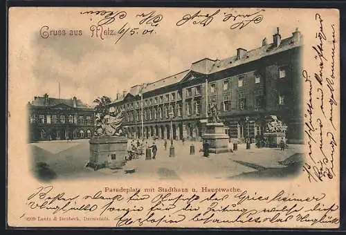 AK Metz, Paradeplatz mit Stadthaus und Hauptwache