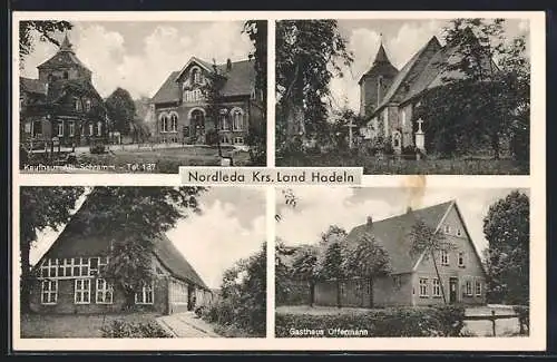 AK Nordleda Krs. Land Hadeln, Vier Ansichten aus dem Ort